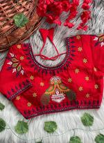 Cotton Red Festival Wear Mirror Work Readymade Blouse